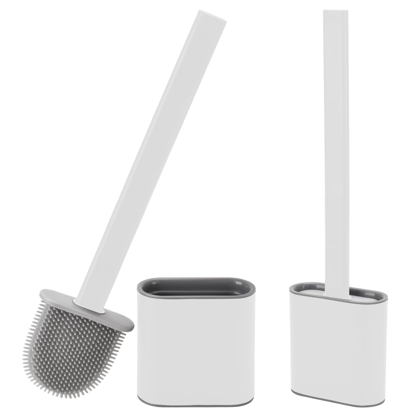 Toilet Brush, 2 Packs Silicone Toilet Brushes with Holder Flexible Bristles Easy to Clean Anti-drip Bathroom Toilet Brush Set (White)