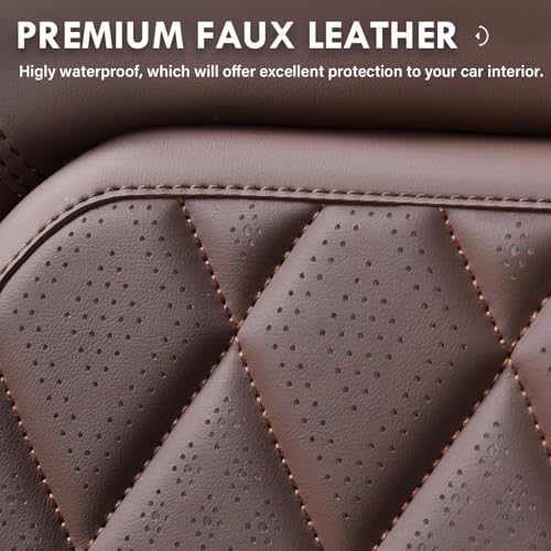 Image of Coverado Front Seat Covers, Car Seat Covers Front Seats, Luxury Faux Leather Seat Covers for Cars, Car Seat Protector Waterproof, Automotive Driver Seat Cover Universal Fit for Most Cars, Brown