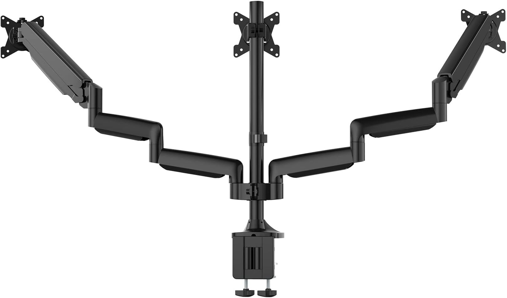 Triple Monitor Stand for Three Computer Screens up to 32”, Heavy Duty C-Clamp Base, Fully Adjustable Gas Spring 3 Monitor Desk Mount Arms Hold up to 30.9 lbs Each