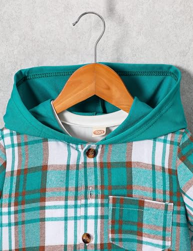 Image of Boys Clothes Shorts Sets Plaid Short Sleeve Hooded Button Shirt and Jogger Shorts for Kids Summer Outfits