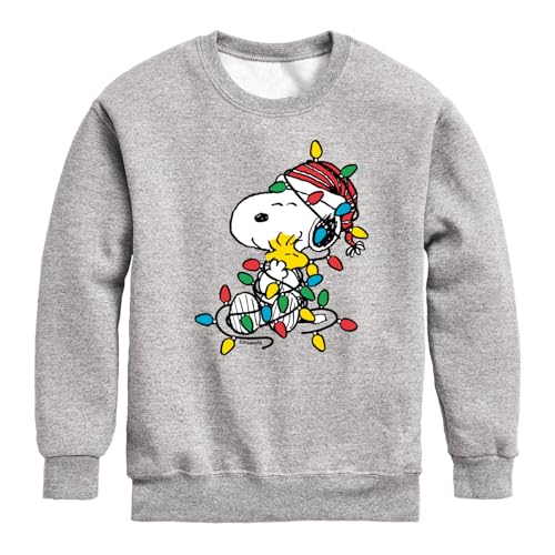 Peanuts - Snoopy Woodstock Christmas Lights - Boys Crew Fleece Sweatshirt