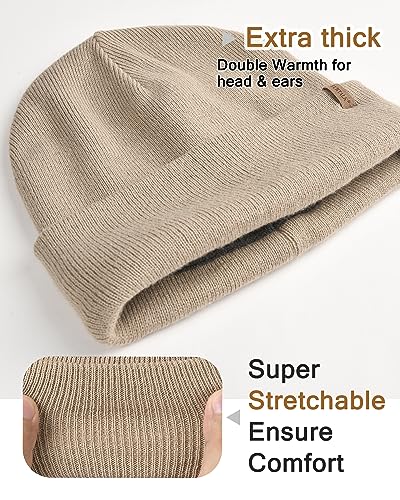 Image of FURTALK Mens Beanie Fleece Lined Winter Hats Double Layered Stylish Knited Cuffed Plain Hat