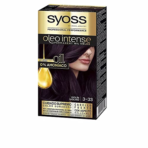 Syoss Oleo Intense - Tinte 3-33 Violín – Coloración permanente Sin Amoníaco – Cobertura profesional de canas – Resultados de peluquería