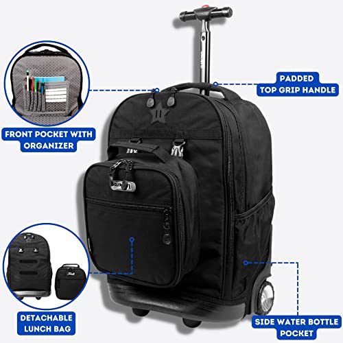 Image of J World Duo Kids Rolling Backpack With Lunch Box Set. School Bookbag on Wheels, Black