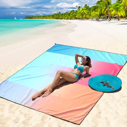 Image of WIWIGO Beach Blanket Waterproof Sandproof Beach Mat 79 inch X 83 inch /10'x9'for 2-8 Adults Quick Drying Outdoor Picnic Mat Beach Accessories for Travel, Camping, Hiking