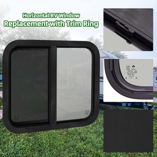 Image of 30 inchW x 24 inchH RV Windows for Cargo Trailer Camper,Tinted Horizontal Sliding | RV Cargo Trailer Camper Window Replacement w /Screen&Trim Ring,Fit 15 /16 inchor 1-3 /8 inch Thick Wall,Allow Error 1 /16 inch,DOT Approved