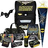 Pridera Scooli Schulranzen 1.Klasse Jungen EasyStart Schulranzen- Set (Batman 10tlg. mit Sporttasche, Brotdose, Trinkflasche, passend Plüschtier, Schultüte)