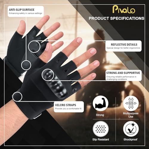 Image of Pivalo Half Finger Bike Riding Gloves with Strong Protective Shells Anti-Skid Surface Breathable Material Glove for Motorcycle Cycling Climbing Mountaineering (Black, XL)