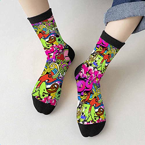 Image of Red Striped Crew Socks for Woman Size 6-8 Christmas Tree Moose Snowflake Dots Lines Girls Socks