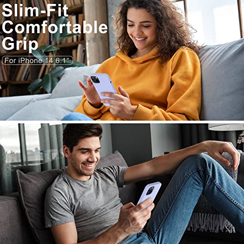 Deenakin Iphone 14 Case With Screen Protector,Soft Smooth Silky Silicone Gel Rubber Bumper Cover For Women Girls,Slim Fit Shockproof Protective Phone Case For Iphone 14 6.1" Lavender Purple #TOP1