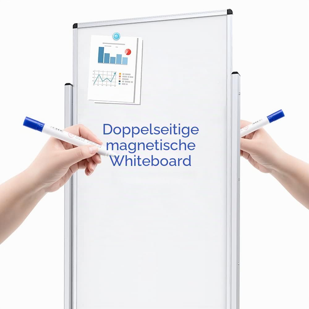 VIZ-PRO Doppelseitiger Magnetständer Whiteboard, Aluminiumrahmen und Ständer, 1200 x 600 mm