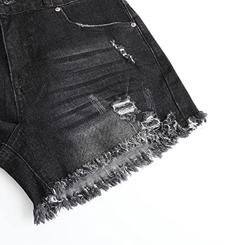 Image of THUNDER STAR Women Mid Rise Ripped Stretchy Jeans Shorts Frayed Raw Hem Casual Denim Shorts