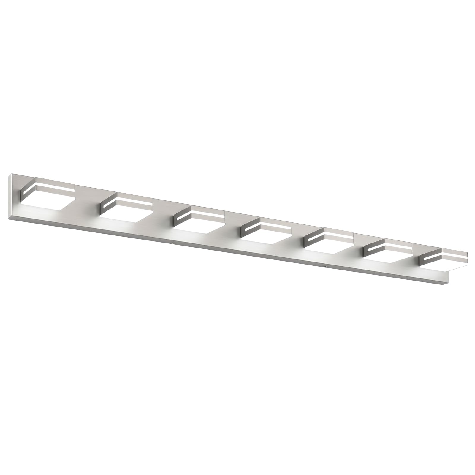 SineRise LED Modern Bathroom Vanity Light Fixtures, Modern Acrylic Bathroom Wall Lighting Fixtures Over Mirror, 7-Light, 55-Inch, Nickel, 100%-0% White