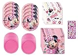 Unique Minnie Birthday Party Supplies Bundle Pack includes 16 Lunch Dinner Plates, 16 Hot Pink Desse