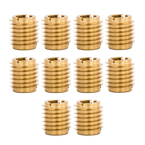 Image of E-Z LOK Knife Threaded Insert for Hard-Wood, Brass Thread Inserts, M6-1.0 Internal Threads, 0.500 inch Length Pack of 10