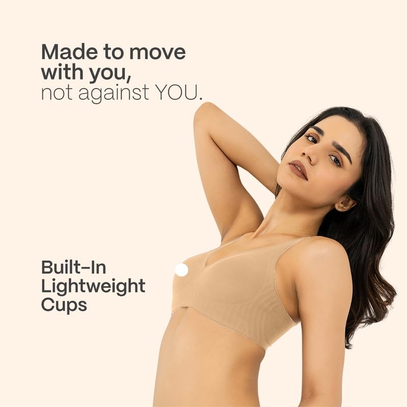Image of B'There Women's Premium Medium Coverage Seamless Plunge Bra | Deep Neckline T-Shirt Bra with CloudSoft Everyday Comfort, Non-Wired Design & Non-Removable Molded Cups | Low-Cut Bra