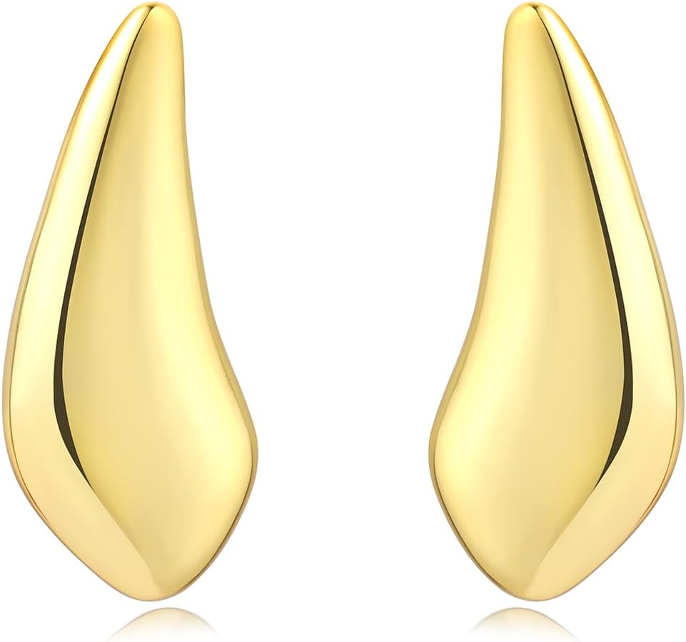 Gold Chunky Statement Earrings for Women, Trendy 14K Gold Plated Square Geometric Vintage Drop Dangle Designer Stud Earrings, Jewelry Gift