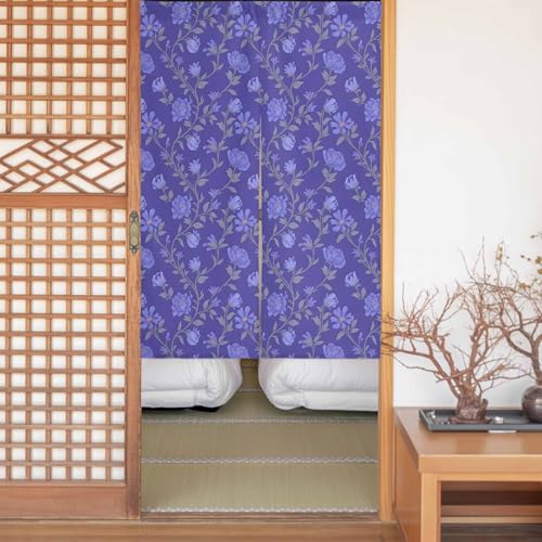 Keakeeyyer のれん おしゃれ 玄関用 暖簾 85×150cm 可愛い 遮光カーテン 間仕切り ロング お手入れ簡単 通気性 目隠し 防音 プライバシー保護 季節感 あふれる インテリア リビング・キッチンに最適 春らしい 花 レトロ 田園風 紫 [2]