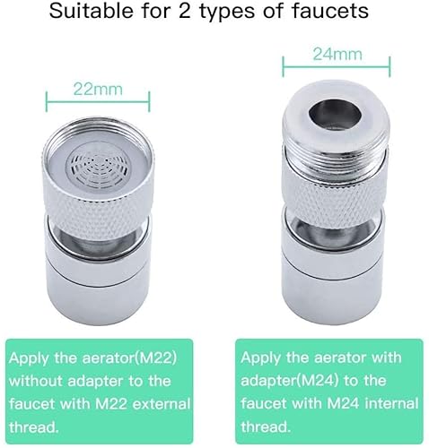 Marvelously Sink Aerator Non-Slip Stainless Steel 2 Bubbling Modes 360-Degree Filter Swivel Faucet Sprayer With Nozzle Adapter Suitable For All Faucets Silver 6.7 X 3.3 X 2.7 Cm; 80 Grams #TOP4