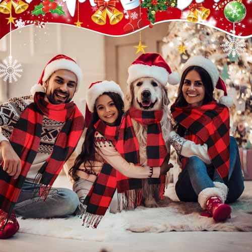 Cuffbow Christmas Santa Hat and Scarf Set Red Black Buffalo Plaid Scarf Santa Hat for Christmas Winter Party Gift3