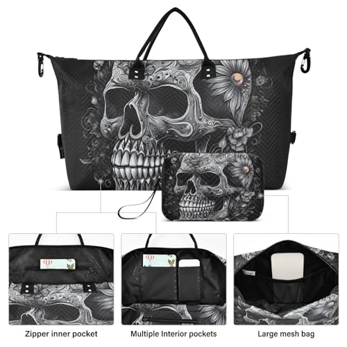 Large Travel Duffel Bag, Peace Skull Sports Tote Gym Bag, Shoulder Weekender Overnight Bag for Women Men, Carry On Luggage with Toiletry Bags2