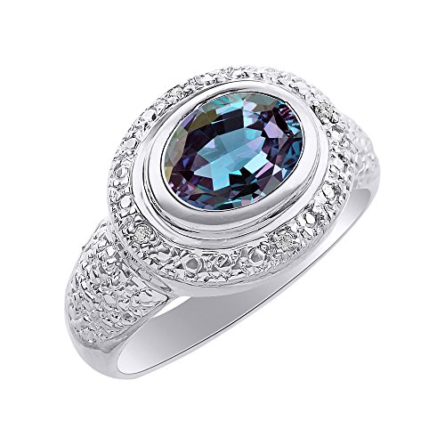 Bague argent sterling alexandrite strass diamant pierre de naissance