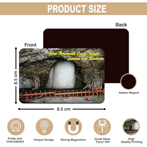 Image of Elegant Fridge Magnet with Themes |Rectangular Size Refrigerator Magnet with Magnetic Rubber Back | Pack of 1, 8.6cm X 5.4cm (Shri Amarnath Cave Temples- Jammu)