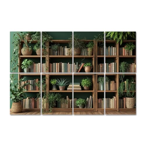 8 Paneles acústicos decorativos verdes con diseño de planta y estantería, tamaño 48"x32", para estudios de grabación y aislamiento sonoro en el hogar miniatura 1
