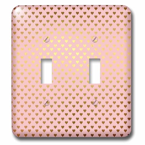 Interrupteur double aquarelle rose plaque murale originale cœurs dorés paillettes - 2