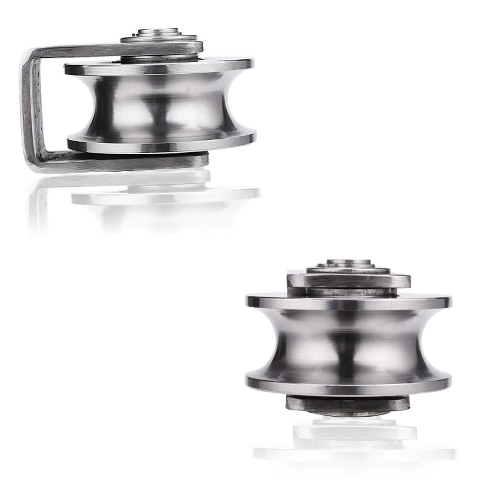 VGGBNG Pulley Wheel, U-Type Groove Wheel, 2pcs Heavy Duty Track Pulley,304 Stainless Steel Translation Directional Roller,for Round Tube,Wire Rope Rail, Sliding Door,Industry Mechanical Cart(25 mm)