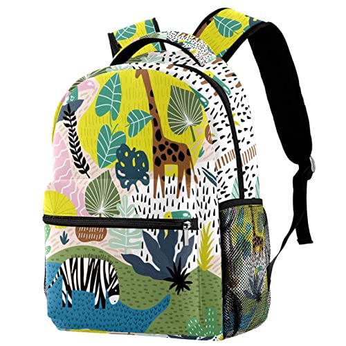 Sac à dos avec porte-bouteille solide pour filles et garçons motif palmier zèbre