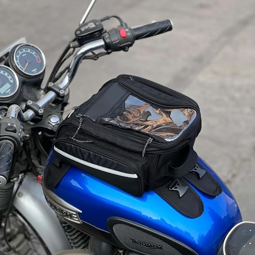 Image of Steelbird Polyester Adventure T2 Tank Bag 15L with Transparent Front Screen for Mobile Navigation and Magnet Enabled (Black)
