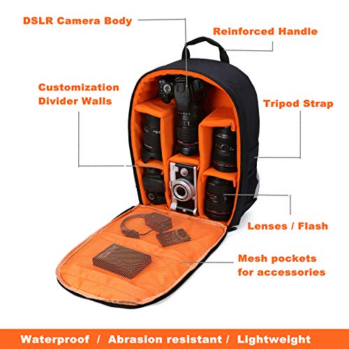 Camera Bag Camera Backpack Waterproof 16\" X 13\" X 5\" with Rain Cover for DSLR Cameras, Lens, Tripod and Accessories (Orange, Large) - Thumbnail 5