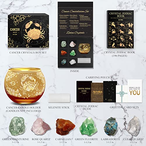 Image of Aovila Cancer Gifts: Tea Light Holder Candle Holder Crystals Birthstones Gift Box Set Zodiac Astrology Gifts for Women, Mum, Best Friends