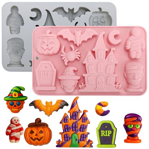 Palksky Halloween Silicone Molds, 2 Pack 9-Cavity Chocolate Candy Molds