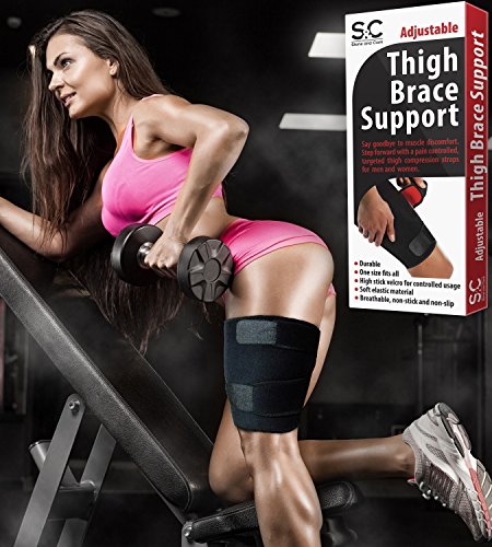 Adjustable Thigh Brace Support, Quadriceps Support And Thigh Wraps For Men And Women. Unisex Breathable Neoprene Non-Slip Hamstring Compression Sleeve #TOP5