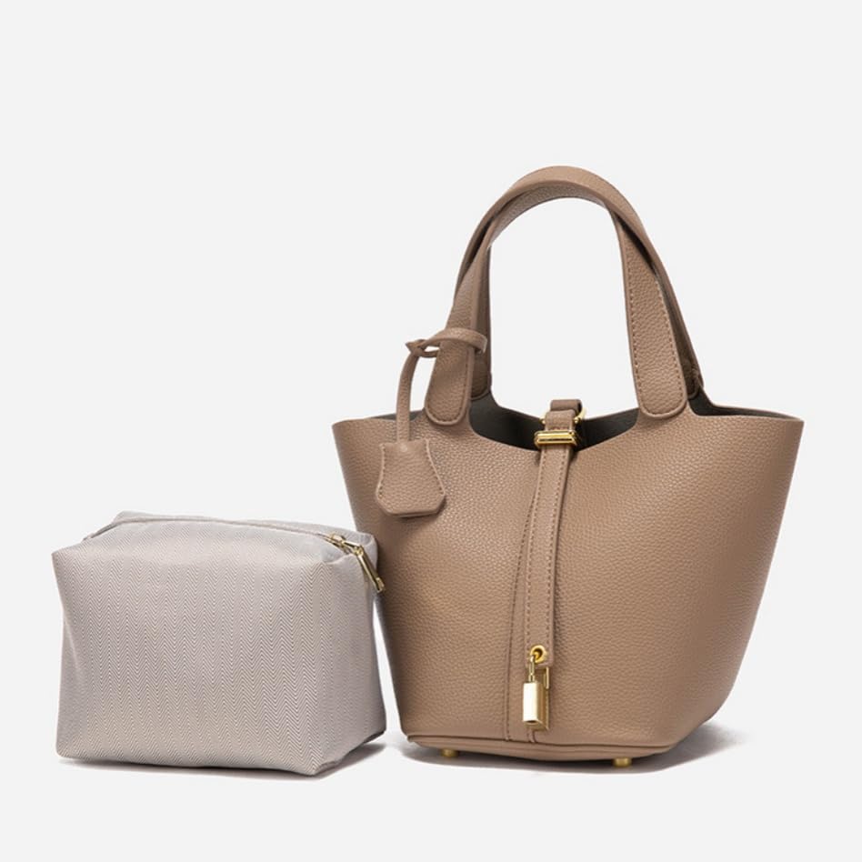 Mini Bucket Tote for Women Lock Design Genuine Leather Handbag with Secure Closure for Essentials On-the-Go2