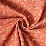 Largeur (laize) : 160 cm Tissu Toile de Coton aspect Lin Euphoria mini champêtre sur fond Orange - Par 50 cm