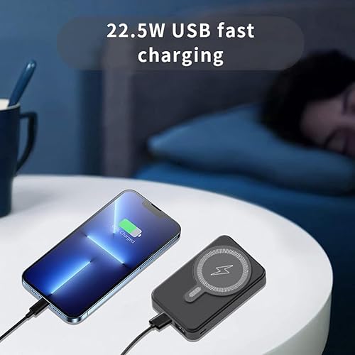 Miniatura 6 de 8AMTECH Cargador portátil de 10000 mAh, banco de energía inalámbrico magnético de 15 W, carga rápida con soporte plegable para iPhone 141312 Series