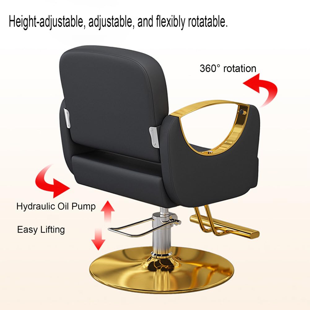 Fauteuil de Salon inclinable hydraulique Base dorée Cuir Noir Fauteuil de Coiffure avec Repose-Pieds pour Salon de Coiffure,Gris,A