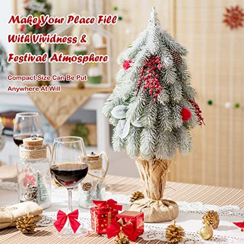 TANGZON 47CM/49CM Mini Christmas Tree, Snow Flocked Christmas Tree with Cement Base, Small Desktop Decoration Tree for Christmas Holiday and Home Office Decorations (49CM)