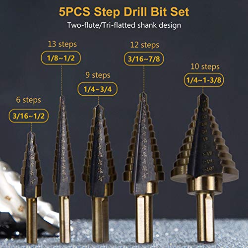 Cnll Conjunto de broca de passo de 5 peças com furos múltiplos broca de aço de alta velocidade total