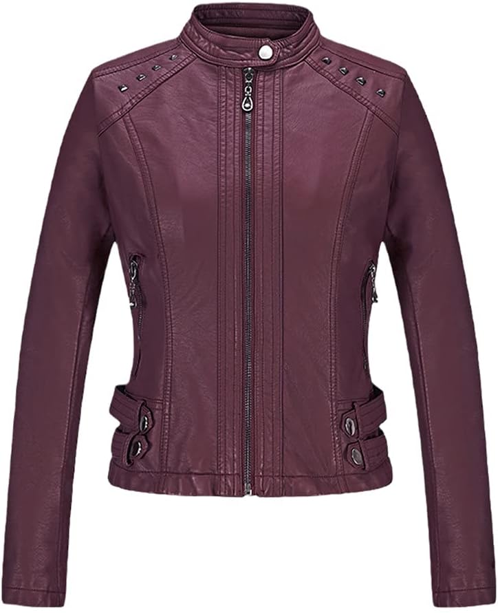 KEHAIOO Autumn Faux Soft PU Leather Jackets Women Velvet Rivets Slim Design Long Sleeve Casual Outwear Coats