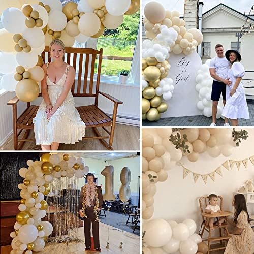 Beige Balloon Arch Kit, Boho Beige Balloon Garland Kit with White Natural Sand Balloons Decoration, Beige Gold Balloon Arch for Gender Reveal Wedding Birthday Anniversary Engagement Party Decor