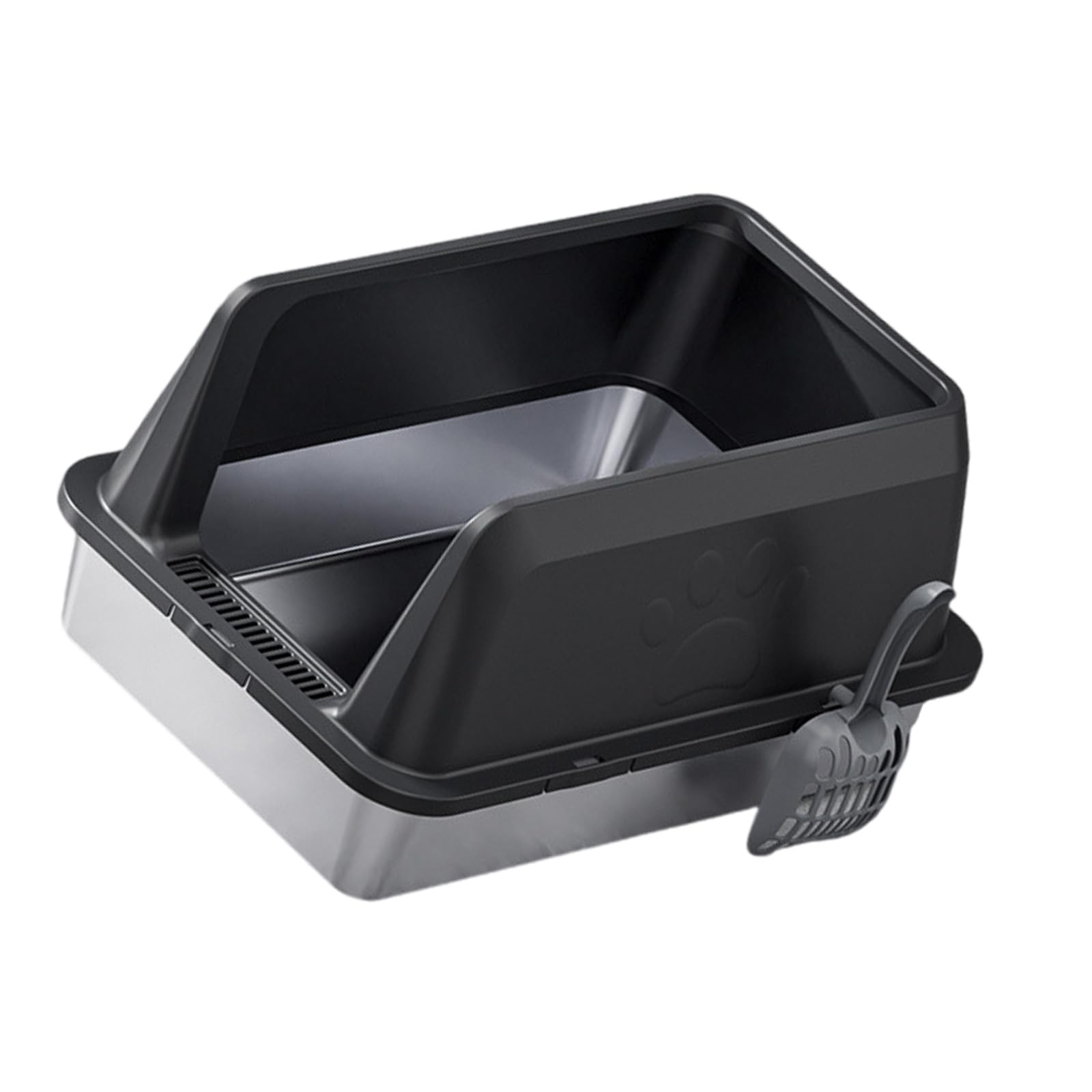 Lettiera per gatti in acciaio inox con design a spruzzi, facile da usare, per interni e WC di casa