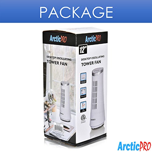 Mini Desk Oscillating Tower Fan By Arctic-Pro – Slim And Compact Size, 2-Speed, Ultra-Quiet Operation, Convenient Carrying Handle, 75 Degrees Of Oscillation For Powerful Circulation, 12 Inches, White #TOP6