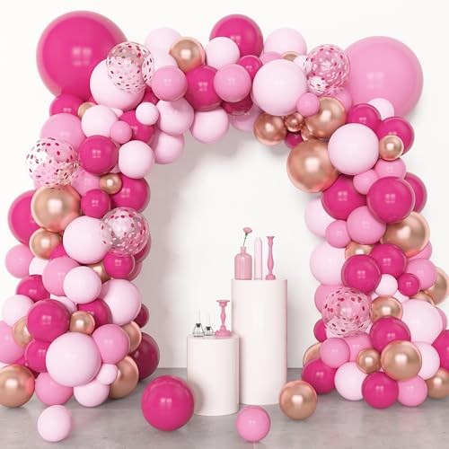 Amandir 153pcs Pink Balloon Garland Arch Kit, Different Sizes 18 12 10 5 inch Hot Pink Latex Metallic Confetti Rose Gold Balloons for Mothers Birthday Baby Shower Wedding Party Decorations by Amandir - Image 4