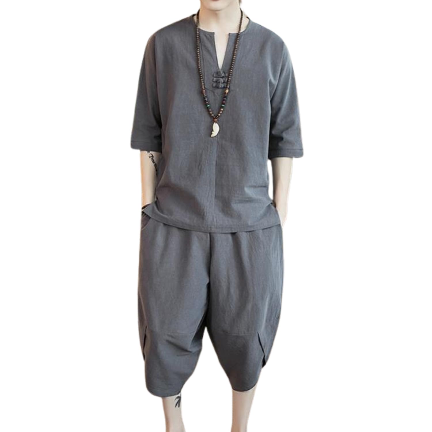 [foveitaa] 夏服 メンズ 部屋着 和風 服 Tシャツ 七分袖 麻 シャ…