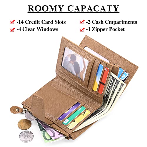 Image of FALAN MULE Small Wallet for Women Leather Bifold Compact RFID Blocking Small Womens Wallet Purse, Apricot yellow, Small, Casual