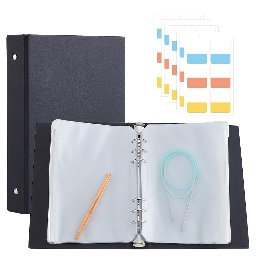 AHANDMAKER Needle Holder Case Set, Waterproof Binder Pockets and 24 Pcs PVC Loose Leaf Bags with 60 Index Tabs for Home Office School Collecting Sorting